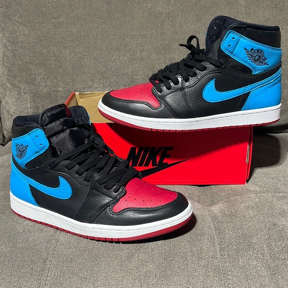 🥰🥰Nike Air Jordan High Black/DK Powder Blue-Gym Red, NC to Chi